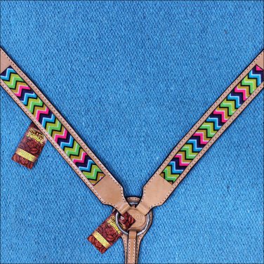 HILASON WESTERN LEATHER HORSE BREAST COLLAR TAN W/ AZTEC INLAY