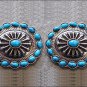 SET OF 2 TURQUOISE OVAL ANTIQUE NICKLE RHINESTONE CONCHOS BLING HEADSTALL TACK