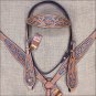 HILASON WESTERN LEATHER HORSE BRIDLE HEADSTALL BREAST COLLAR TAN TURQUOISE INLAY