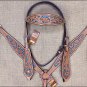 HILASON WESTERN LEATHER HORSE BRIDLE HEADSTALL BREAST COLLAR TAN TURQUOISE INLAY