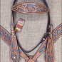 HILASON WESTERN LEATHER HORSE BRIDLE HEADSTALL BREAST COLLAR TAN TURQUOISE INLAY