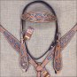HILASON WESTERN LEATHER HORSE BRIDLE HEADSTALL BREAST COLLAR TAN TURQUOISE INLAY