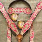 HILASON WESTERN LEATHER HORSE HEADSTALL BREAST COLLAR PINK HAND PAINT W/ CONCHO
