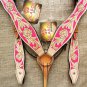 HILASON WESTERN LEATHER HORSE HEADSTALL BREAST COLLAR PINK HAND PAINT W/ CONCHO