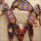 HILASON WESTERN LEATHER HEADSTALL BREAST COLLAR BEADED INLAY HORSE HAIR MAHOGANY