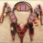 HILASON WESTERN LEATHER HEADSTALL BREAST COLLAR BEADED INLAY HORSE HAIR MAHOGANY