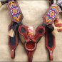 HILASON WESTERN LEATHER HEADSTALL BREAST COLLAR BEADED INLAY HORSE HAIR MAHOGANY