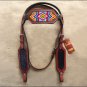 HILASON WESTERN LEATHER HEADSTALL BREAST COLLAR BEADED INLAY HORSE HAIR MAHOGANY