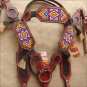 HILASON WESTERN LEATHER HEADSTALL BREAST COLLAR BEADED INLAY HORSE HAIR MAHOGANY