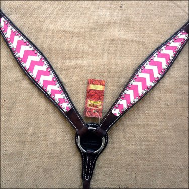 HILASON WESTERN LEATHER BREAST COLLAR HAND PAINT PINK WHITE