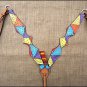 V1 HILASON WESTERN LEATHER HORSE BREAST COLLAR HAND PAINT RAINBOW