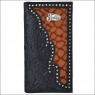 JUSTIN BLACK SHRUNKEN LEATHER TRIM WESTERN RODEO MENS WALLET BROWN INLAY