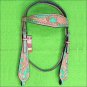 HILASON WESTERN LEATHER HORSE BRIDLE HEADSTALL TAN GREEN HAND PAINT