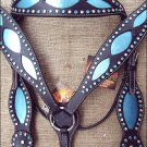 HILASON WESTERN HORSE HEADSTALL BREAST COLLAR BRIDLE W/ TURQUOISE LEATHER INLAY