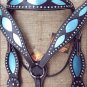 HILASON WESTERN HORSE HEADSTALL BREAST COLLAR BRIDLE W/ TURQUOISE LEATHER INLAY