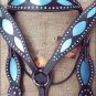 HILASON WESTERN HORSE HEADSTALL BREAST COLLAR BRIDLE W/ TURQUOISE LEATHER INLAY
