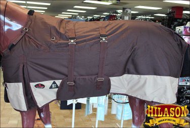 75" HILASON 1200D WINTER WATERPROOF POLY  HORSE BLANKET WITH BELLY WRAP BROWN