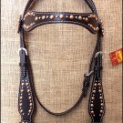HILASON WESTERN LEATHER HORSE BRIDLE HEADSTALL WITH STUDS - BLACK