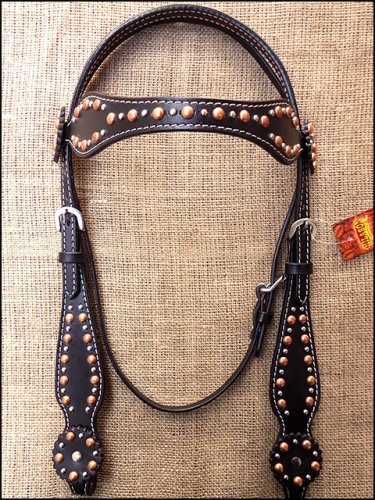 HILASON WESTERN LEATHER HORSE BRIDLE HEADSTALL WITH STUDS - BLACK