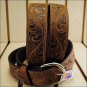 28" SILVER CREEK WESTERN SCROLL TOOLED LEATHER MANS BELT BROWN MADE IN THE USA