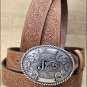 42" JUSTIN COPPER GRIZZLE TROPHY WESTERN TOOLED LEATHER BELT 1-1/2" WIDE