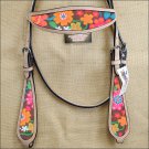 HILASON WESTERN LEATHER HORSE BRIDLE HEADSTALL TAN W/ FLORAL INLAY