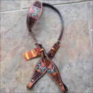 S8 HILASON WESTERN LEATHER HORSE ONE EAR HEADSTALL BROWN W/ HAND PAINT BUTTERFLY