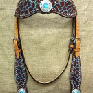 HILASON WESTERN LEATHER HORSE BRIDLE HEADSTALL GIRAFFE BLUE CONCHO