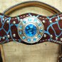HILASON WESTERN LEATHER HORSE BRIDLE HEADSTALL GIRAFFE BLUE CONCHO
