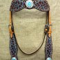 HILASON WESTERN LEATHER HORSE BRIDLE HEADSTALL GIRAFFE BLUE CONCHO