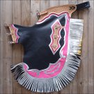 CK840-F HILASON PRO RODEO BRONC BULL RIDING SMOOTH LEATHER CHINKS CHAPS BLACK