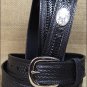 30" SILVER CREEK BLACK SIDEWINDER EMBOSSED TOOLING LEATHER MEN BELT OVAL CONCHO