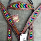 HILASON WESTERN LEATHER HORSE HEADSTALL BRIDLE BREAST COLLAR MAHOGANY AZTEC