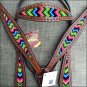 HILASON WESTERN LEATHER HORSE HEADSTALL BRIDLE BREAST COLLAR MAHOGANY AZTEC