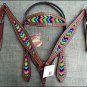 HILASON WESTERN LEATHER HORSE HEADSTALL BRIDLE BREAST COLLAR MAHOGANY AZTEC