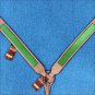 HILASON WESTERN LEATHER HORSE BREAST COLLAR TAN W/ LIME GREEN INLAY