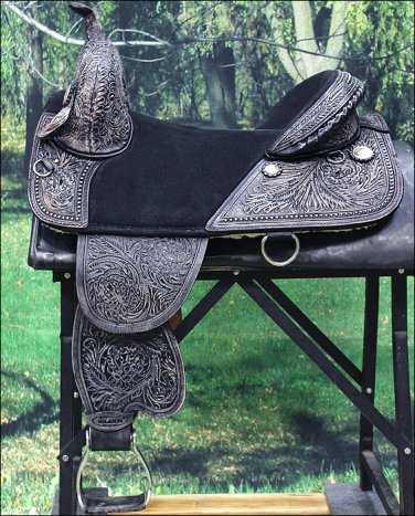 TW101BKRO-F HILASON BLACK TREELESS WESTERN TRAIL BARREL RACING HORSE SADDLE 17"