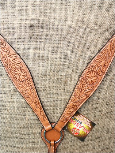 S442 HILASON WESTERN HAND TOOL FLORAL LEATHER HORSE BREAST COLLAR - LIGHT OIL