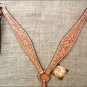 S442 HILASON WESTERN HAND TOOL FLORAL LEATHER HORSE BREAST COLLAR - LIGHT OIL