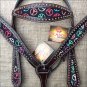 HILASON WESTERN LEATHER HORSE HEADSTALL BREAST COLLAR DARK BROWN W/ PEACE SIGN