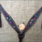 HILASON WESTERN LEATHER HORSE HEADSTALL BREAST COLLAR DARK BROWN W/ PEACE SIGN