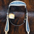 HILASON WESTERN GREY CROCODILE EMBOSSED LEATHER INLAY HORSE HEADSTALL BRIDLE