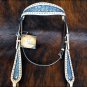 HILASON WESTERN GREY CROCODILE EMBOSSED LEATHER INLAY HORSE HEADSTALL BRIDLE