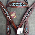 HILASON WESTERN LEATHER HORSE BRIDLE HEADSTALL BREAST COLLAR MAHOGANY AZTEC