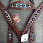 HILASON WESTERN LEATHER HORSE BRIDLE HEADSTALL BREAST COLLAR MAHOGANY AZTEC