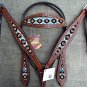 HILASON WESTERN LEATHER HORSE BRIDLE HEADSTALL BREAST COLLAR MAHOGANY AZTEC