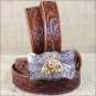 DARK TAN JUSTIN 1 INCH WESTERN FLORAL 100% LEATHER CHILD YOUTH BELT MADE IN USA