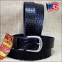 BLACK 1.5in LEATHER BELT CROCODILE EMBOSSED DESIGN MADE IN USA