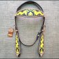 HILASON WESTERN LEATHER HORSE HEADSTALL BREAST COLLAR YELLOW BLACK CROSS GUN