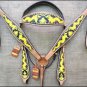 HILASON WESTERN LEATHER HORSE HEADSTALL BREAST COLLAR YELLOW BLACK CROSS GUN